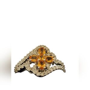 14K White Gold Spessartite Garnet 1.0 CTW And 0.42 CTW Diamonds Cross Style Ring